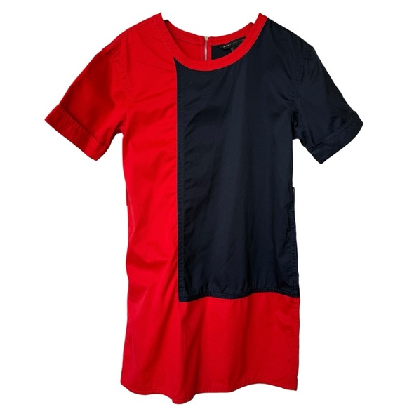 Marc by Marc Jacobs Colorblock Shift Dress Knee Length Red & Navy Size S Casual - Picture 2 of 9